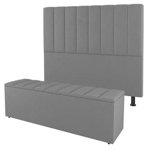Cabeceira E Baú Cama Box Queen Size Cora 160cm Suede Cinza