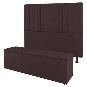 Cabeceira E Baú Cama Box Queen Size Grace 160cm Suede Marrom