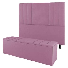 Cabeceira E Baú Cama Box Queen Size Grace 160cm Suede Rosa