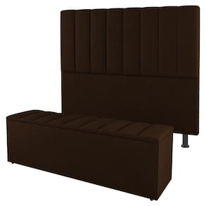 Cabeceira E Baú Cama Box King Size Cora 195cm Suede Marrom