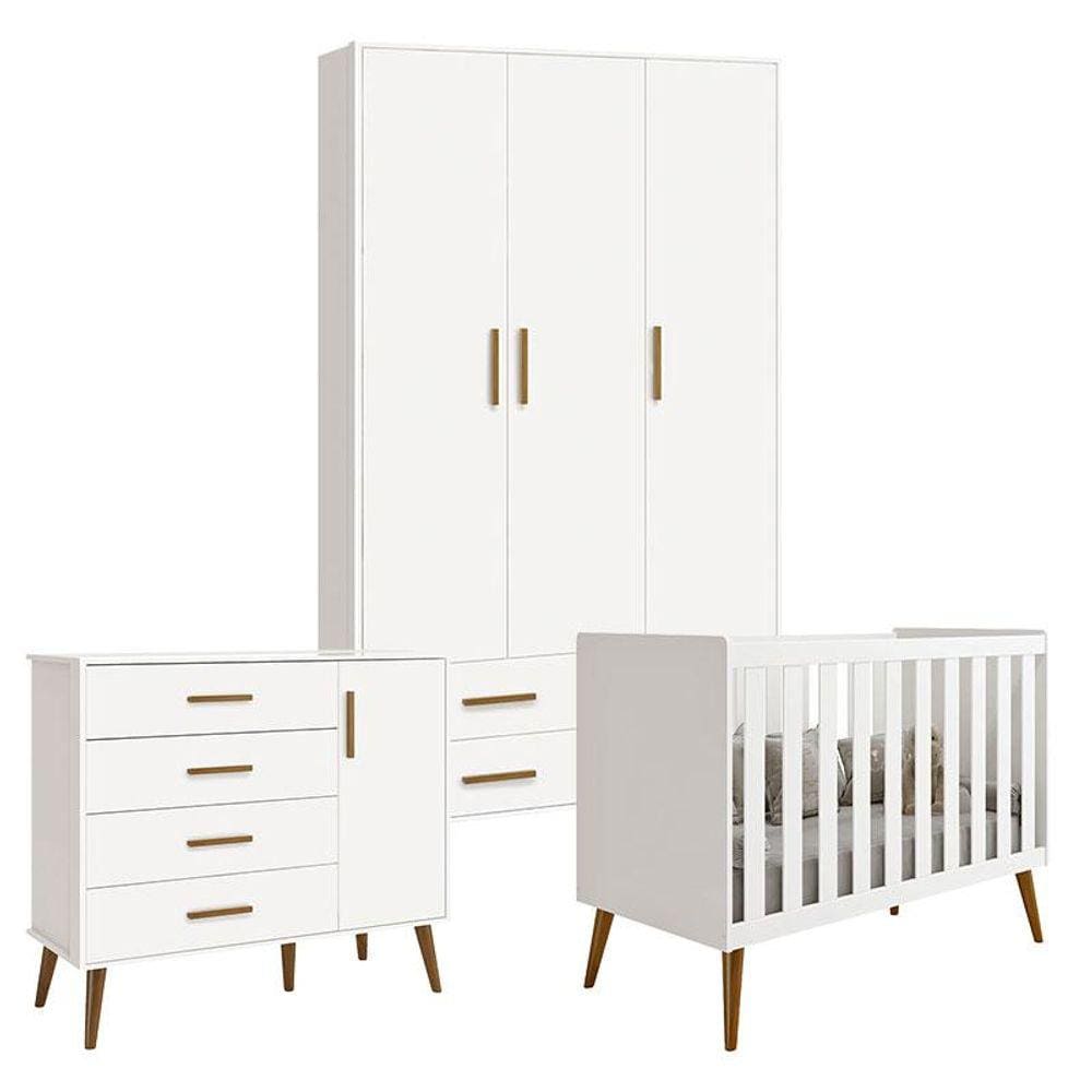 Quarto de Bebê Isis 3 Portas Branco Acetinado - Reller