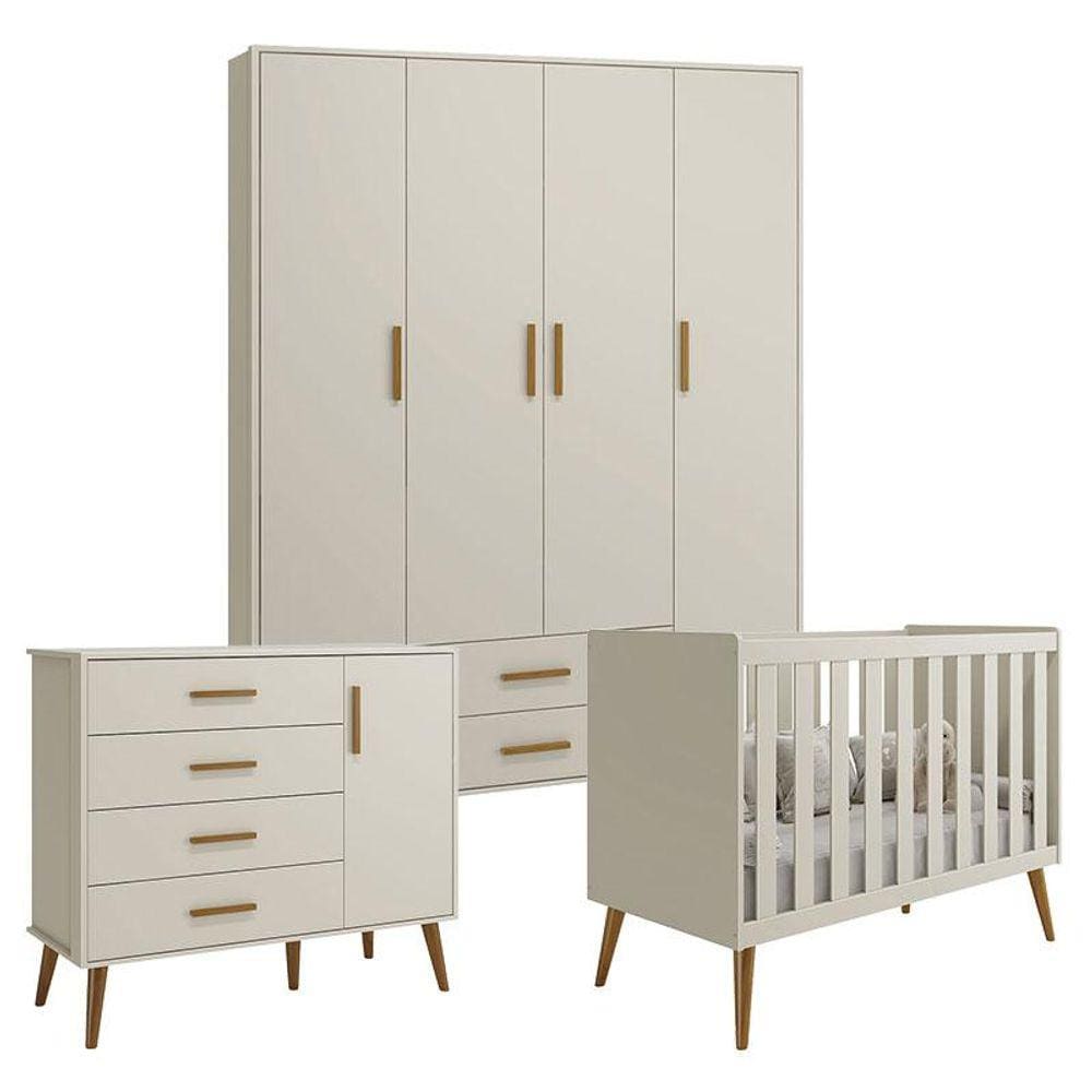 Quarto de Bebê Isis 4 Portas Areia Acetinado - Reller