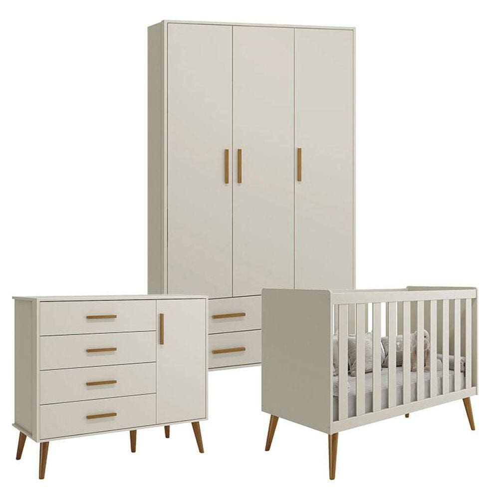 Quarto de Bebê Isis 3 Portas Areia Acetinado - Reller
