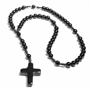 Terço Pedra Obsidiana Negra Natural Bolinha 6mm 5 Mistérios