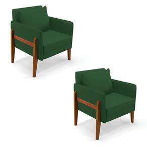Kit 02 Poltronas Lana Veludo Verde Base De Madeira