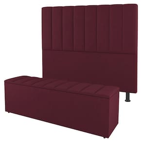 Cabeceira E Baú Cama Box Queen Size Cora 160cm Suede Bordô