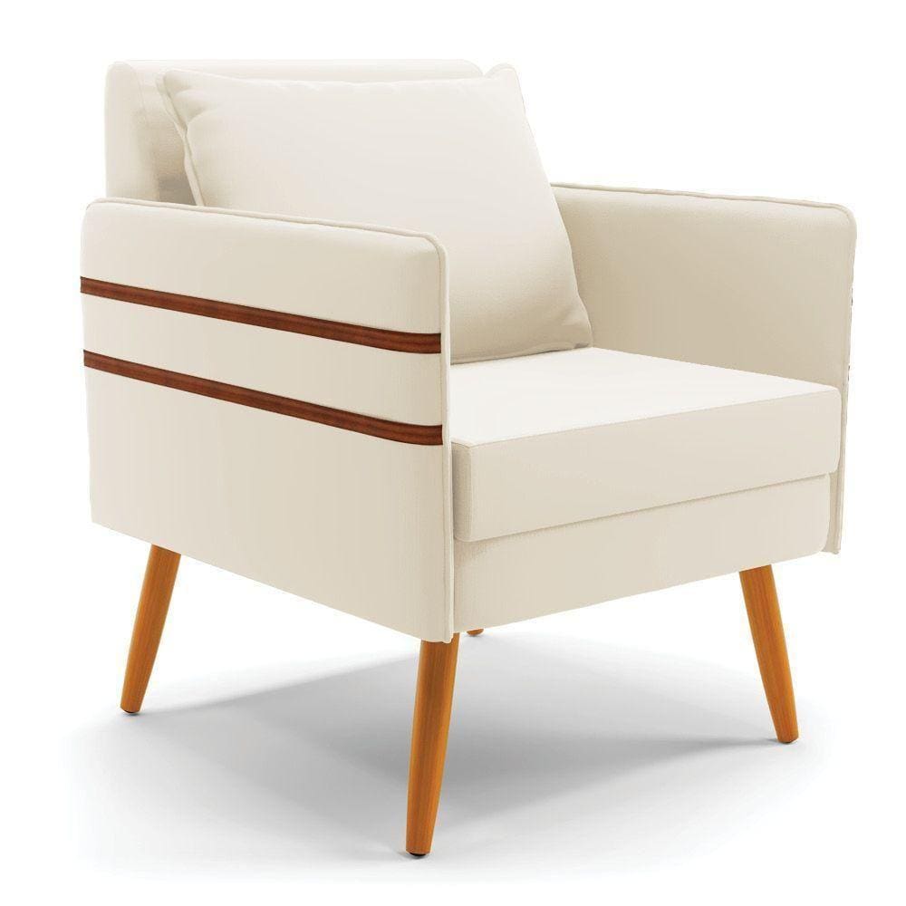 Poltrona Mari Veludo Pés Palito Castanho - D`rossi Cor Bege