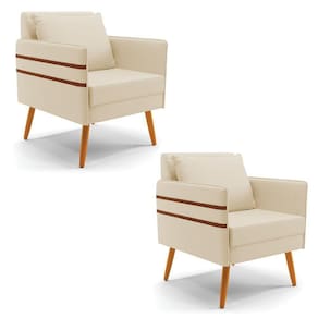 Kit 02 Poltronas Mari Linho Bege A19 Pés Palito Castanho