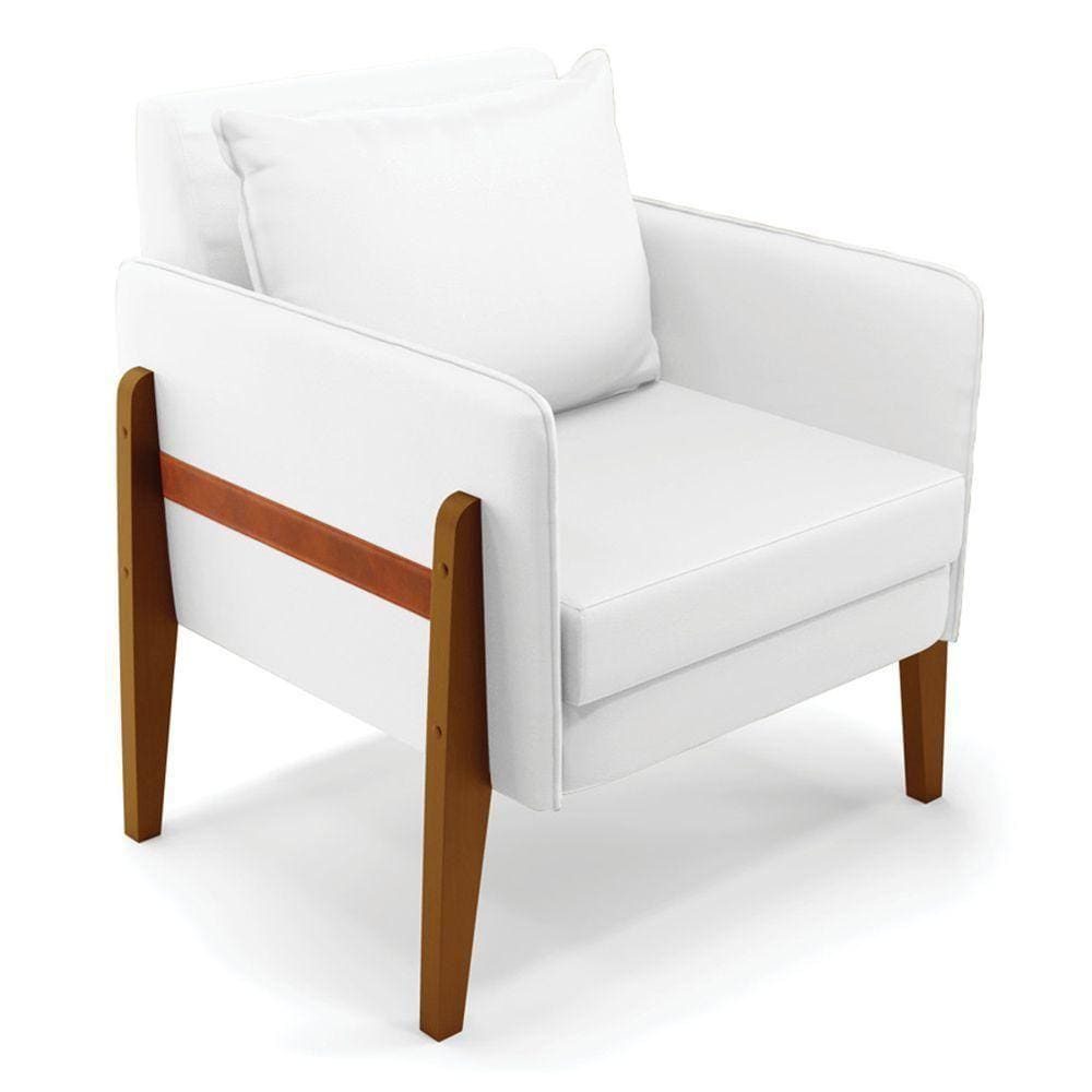 Poltrona Lana Corino Base De Madeira - D`rossi Cor Branco