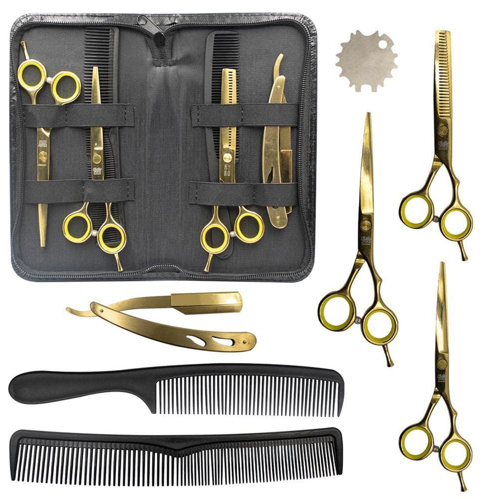 Kit para Barbeiro Cabeleireiro Barba Pente Navalhete Tesouras Aço Inox