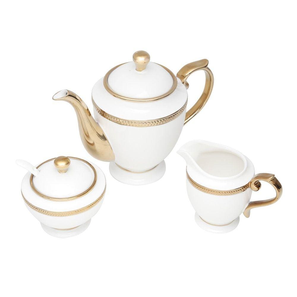 Cj Para Café/Chá de Porcelana Paddy Branco/Dourado 3 Peças Wolff