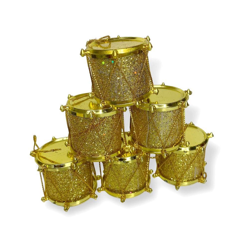 Kit Enfeite de Natal Tambor Glitter Pacote com 6 Peças 3,5cm