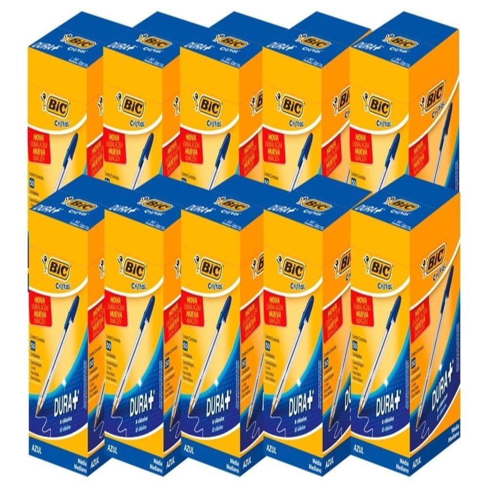 Caneta Bic Cristal Azul - 10 Embalagens com 50 Unidades