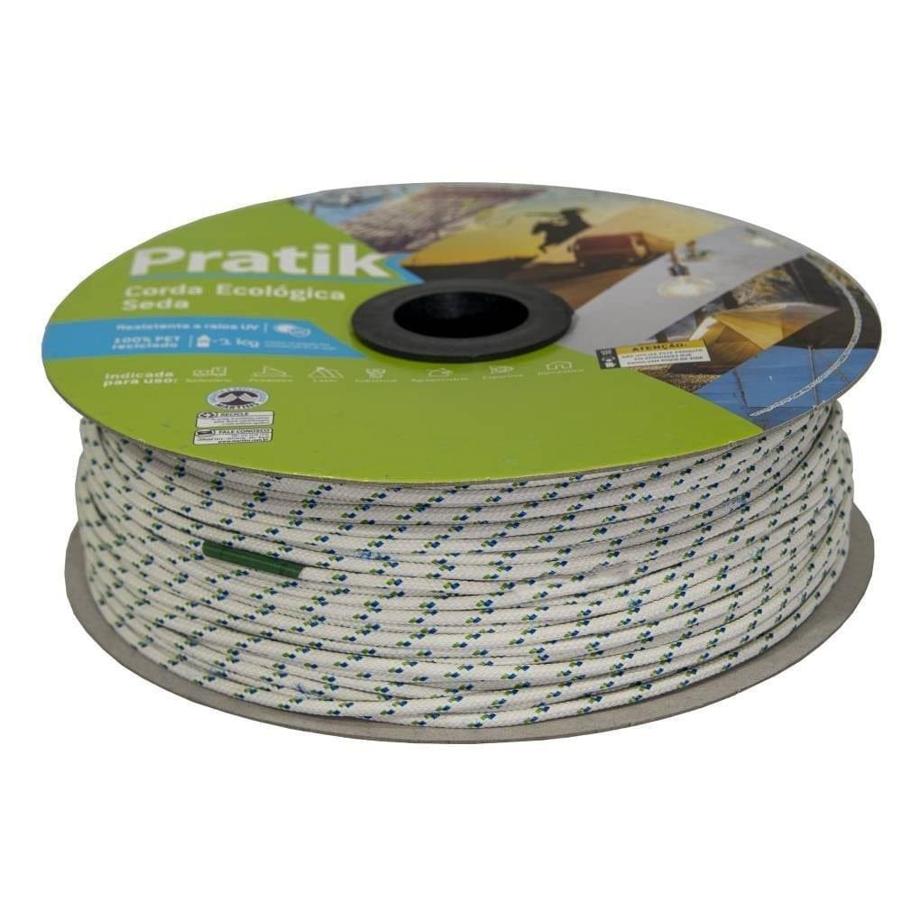 Corda Pratik Trançada Carretel Branco/Verde/Azul 6mmx97m