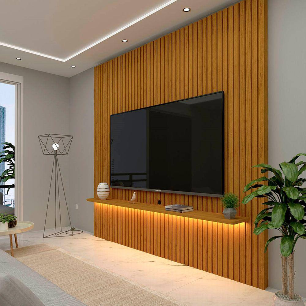 Painel Para Tv De 75 Pol Ripado Nobre Gelius Móveis Com LED Naturale
