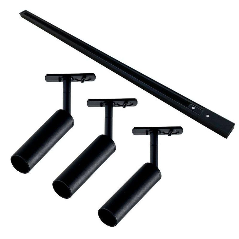 Kit Trilho 1 Metro com 3 Spots Taschibra Track MR11 GU10 Bivolt Preto