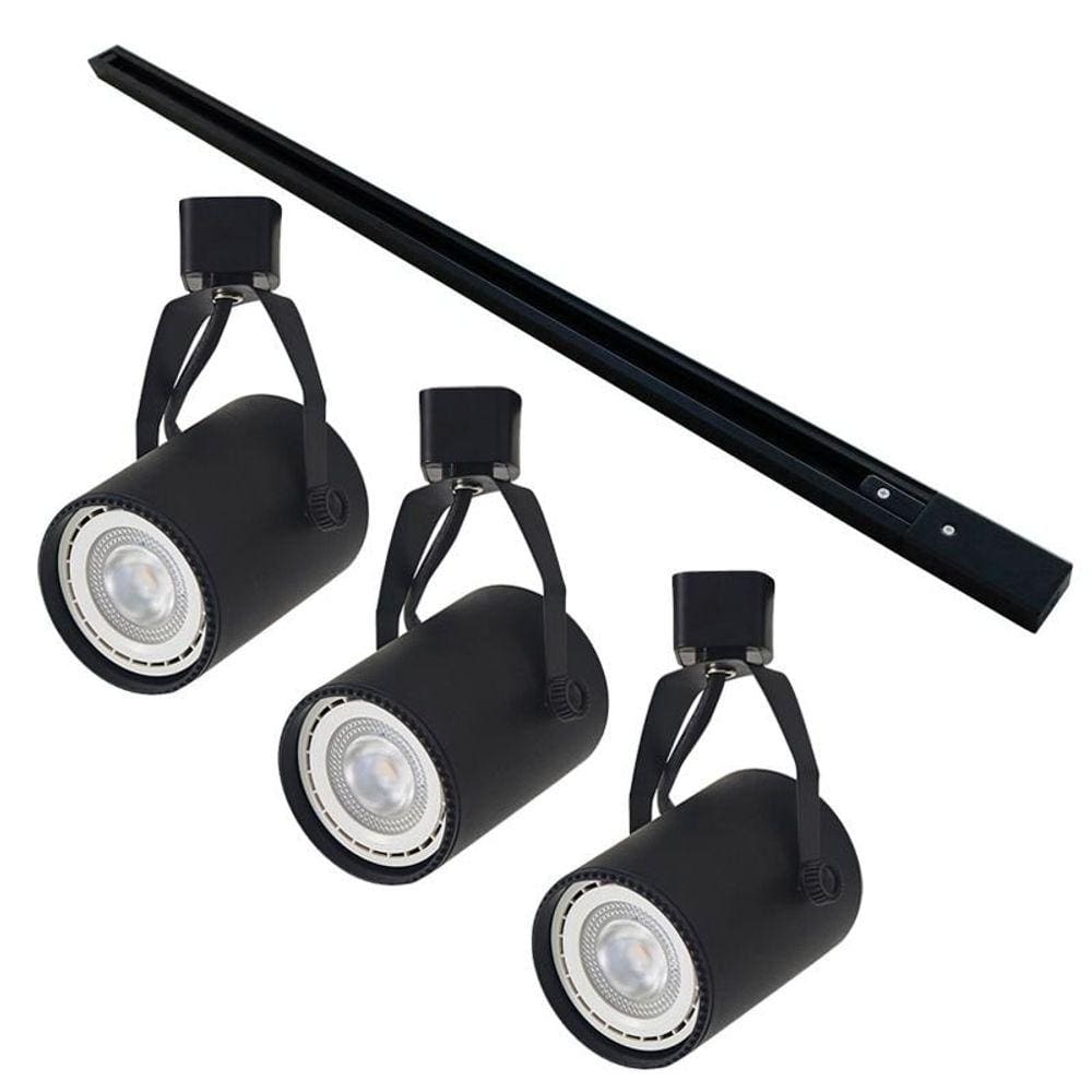 Kit Trilho 1 Metro com 3 Spots Nordecor Lille AR70 GU10 Bivolt Preto