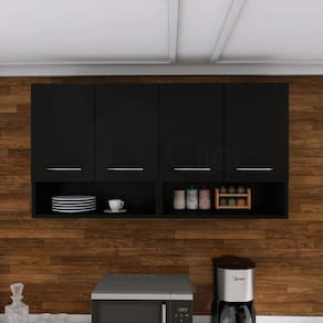 Gabinete Preto 4 Portas Para Cozinha Decorativo