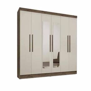 Guarda Roupa Luna 6 Portas 3 Gavetas Com Espelhos Ebano