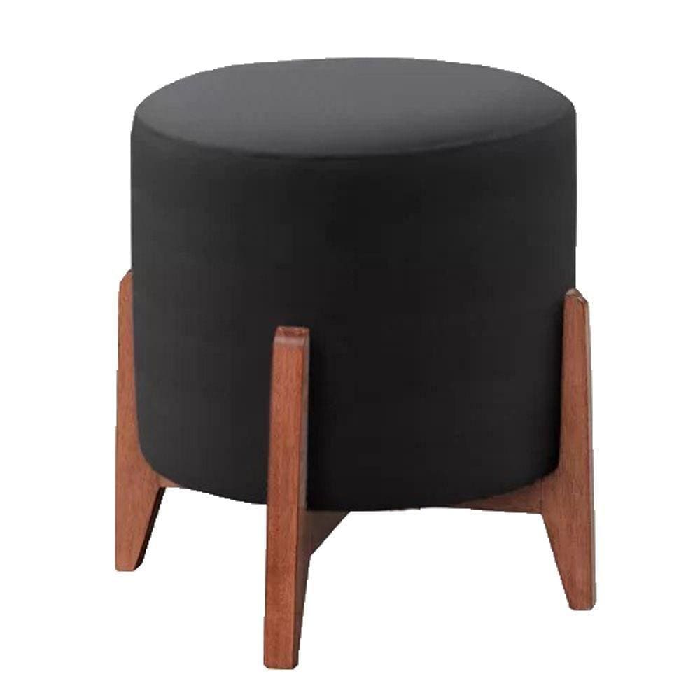 Puff Decorativo Redondo Thor Veludo Sala De Estar Preto