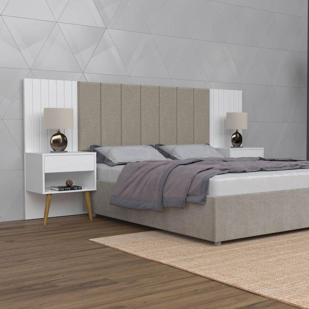 Cabeceira Para Casal Flex Zara Capitone Branco C/ 2 Mesas De