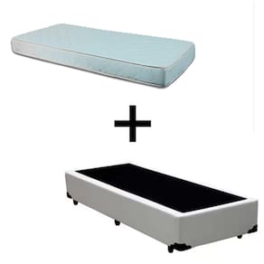 Cama Box Solteiro 88 Tecido Sintético Branco Com Colchão Roma Espuma D45 Bege 54x88x188