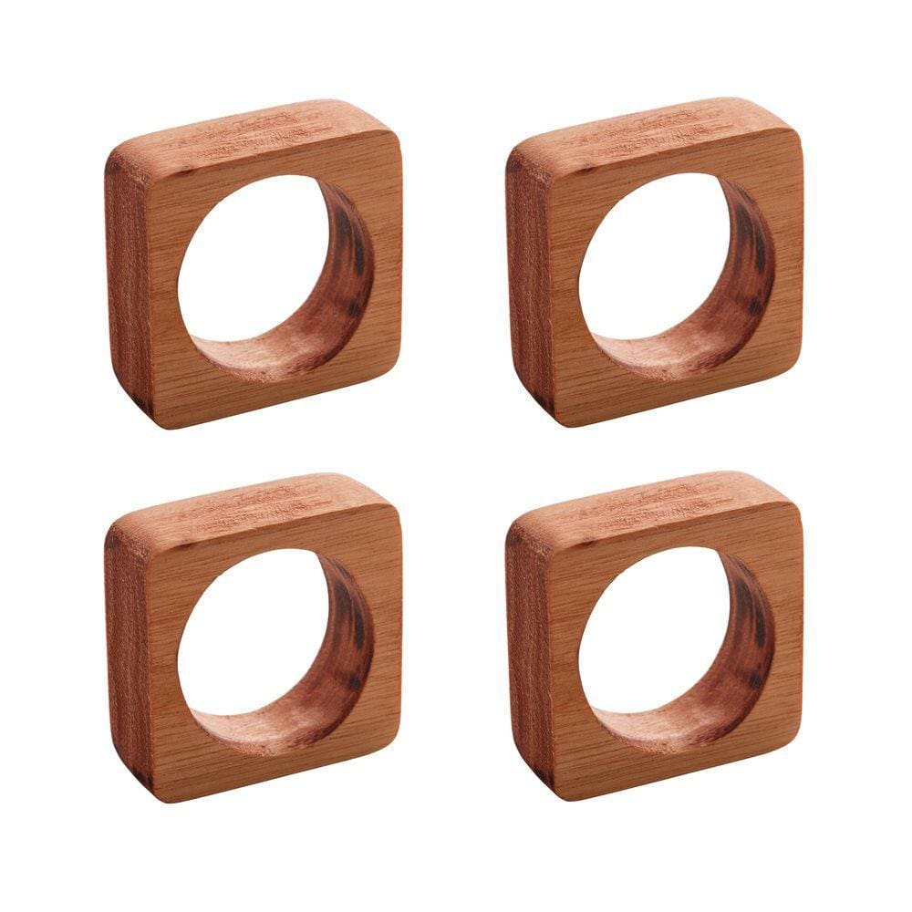Cj 4 Argolas de Madeira Quadrada Liptus P/Guardanapos de Tecido Woodart