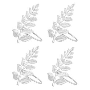 Cj 4 Argolas de Metal Folhagem Prata P/Guardanapos de Tecido Royal Decor