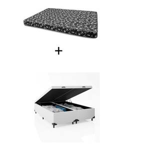 Cama Box Baú Casal 138 Bipartido - Bello Box Tecido Sintético Branco com Colchão New York Preto D28 - 100% Espuma - 54x138x188