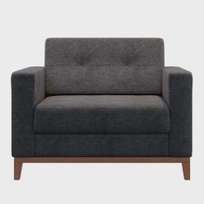 Poltrona Living Tecido Linho Base Madeira Para Sala