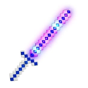 Brinquedo Espada Pixel 58Cm Diamante Som E Luz À Pilha Azul