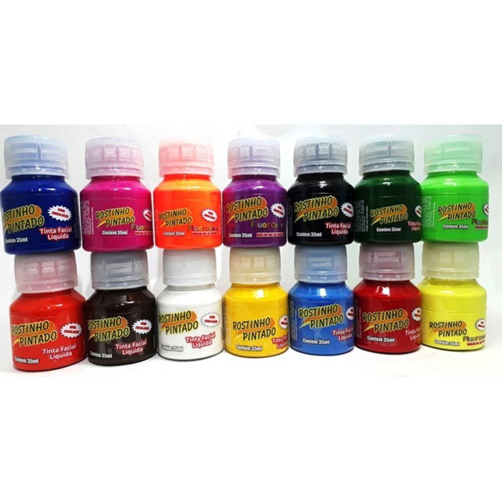 Tinta para pintura facial liquida 35 ml 6 cores flúor