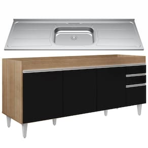 Balcão Gabinete Com Pia 180cm Dallas Castanho/preto