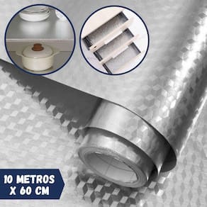 Forro Protetor Adesivo Impermeável para Armários Gavetas Cozinha Alumínio 10metros x 60cm Prisma