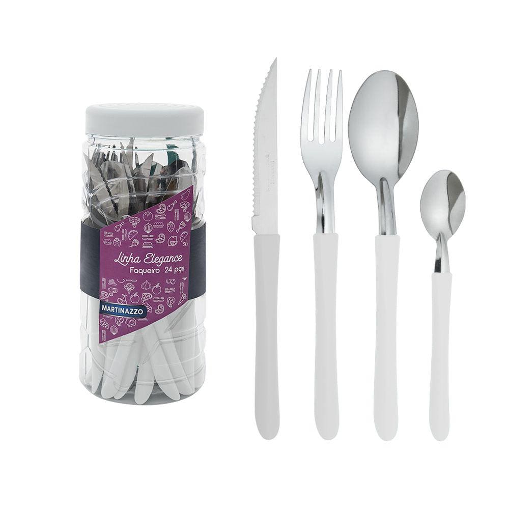 Conjunto de Talheres 24 Pçs Cabo Plástico com Pote Elegance