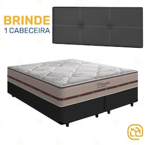 Box Queen Preta + Cabeceira Preta + Colchão Molas Ensacadas