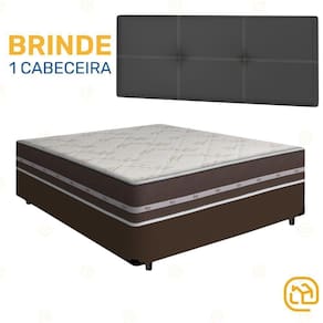 Box Casal Marrom + Cabeceira Preta + Colchão De Molas