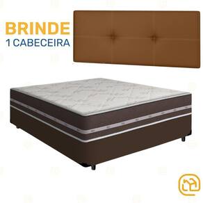 Box Casal Marrom + Cabeceira Marrom + Colchão De Molas