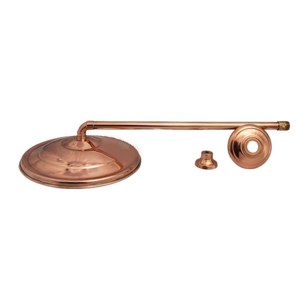Chuveiro Ducha De Parede Redondo Com Braço Cobre Puro 24Cm