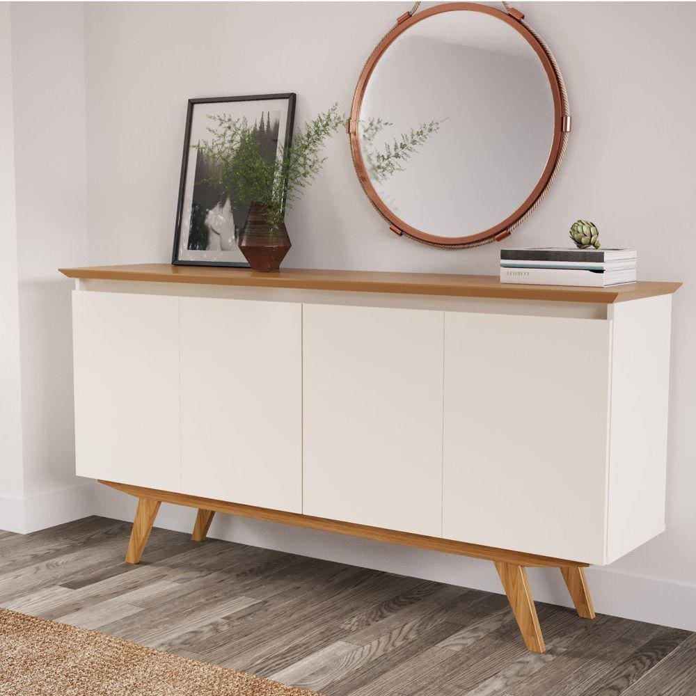 Buffet Aparador 164,5cm 4 Portas MDP Sweet Robel Móveis Camaru/Perola