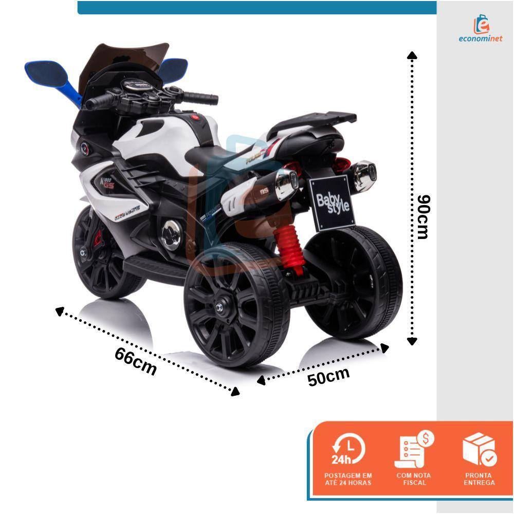 Mini Moto Elétrica Infantil Branca Triciclo Para Crianças Po - LCG