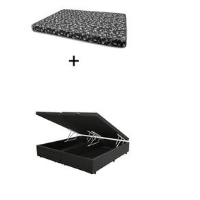 Cama Box Baú Queen Bipartido Bello Box - Tecido Sintético Preto com Colchão New York Preto D28 - 100% Espuma - 54x158x198