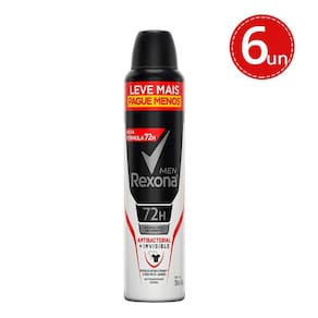 Kit Desodorante Rexona Aerosol Antibacterial Invisible 250ml - 6 Unidades
