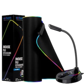 Kit Gamer Mouse Pad RGB 7 cores Extragrande 800x300 + Microfone Gamer RGB