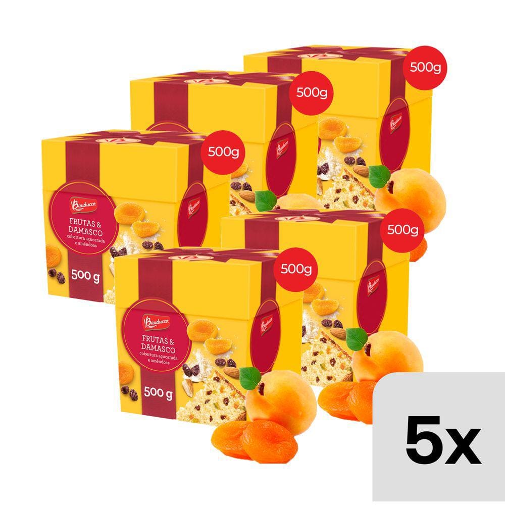 Kit 5 Unidades Panettone Frutas e Damasco 500g -Bauducco