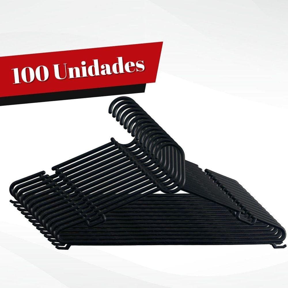 Cabide Adulto Preto Kit 100 Cabides Reforçado Organizar