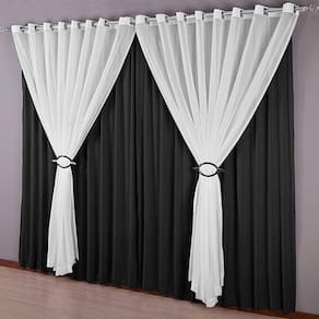 Cortina Sala Voal Liso Branco Com Forro Preto 4,00X2,50