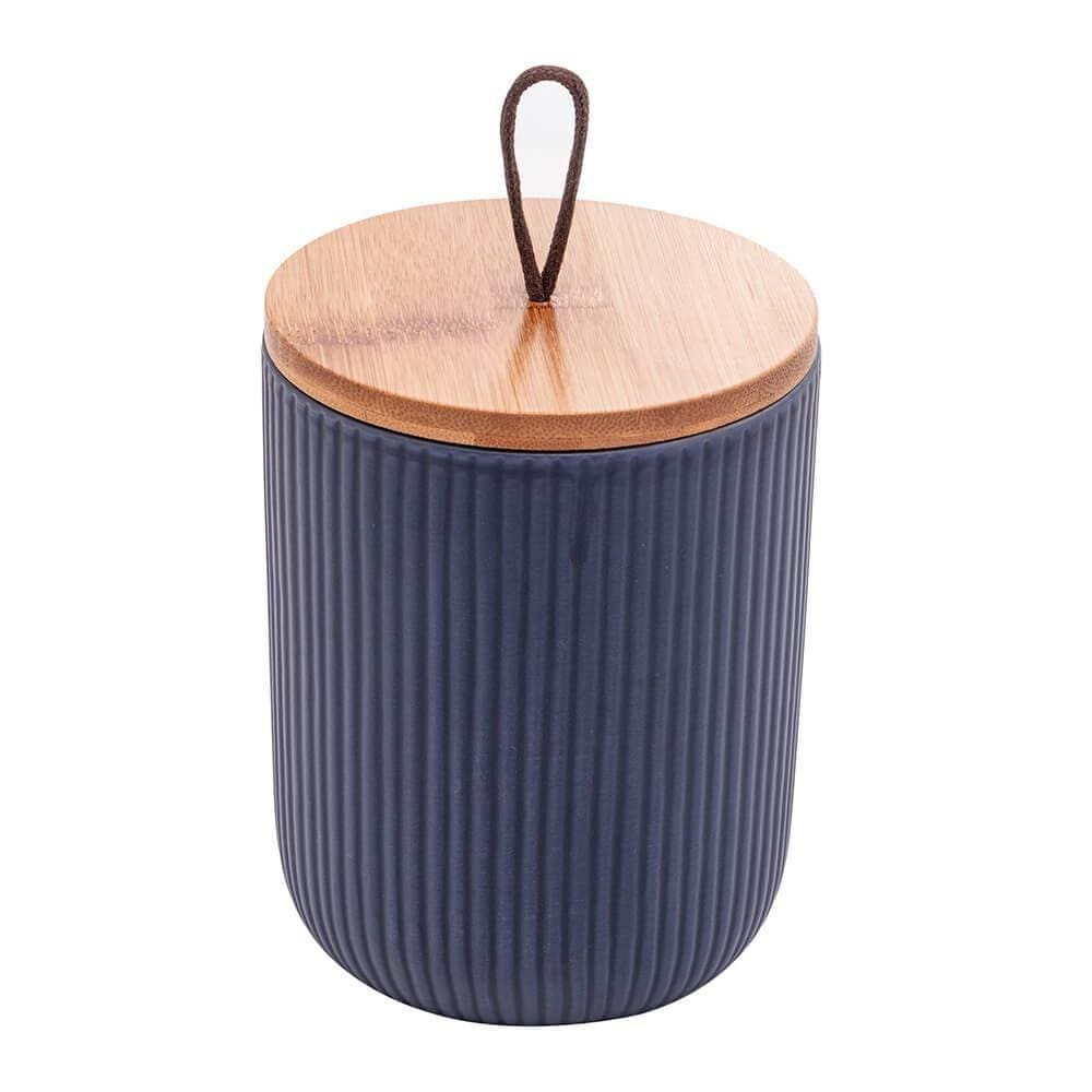Pote Hermético Cerâmica Tampa Bambu Azul Marinho 12,5Cm Lyor