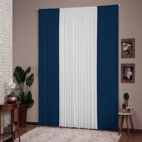 Cortina Para Sala Quarto Versátil 4,00X2,80M Marinho Branco