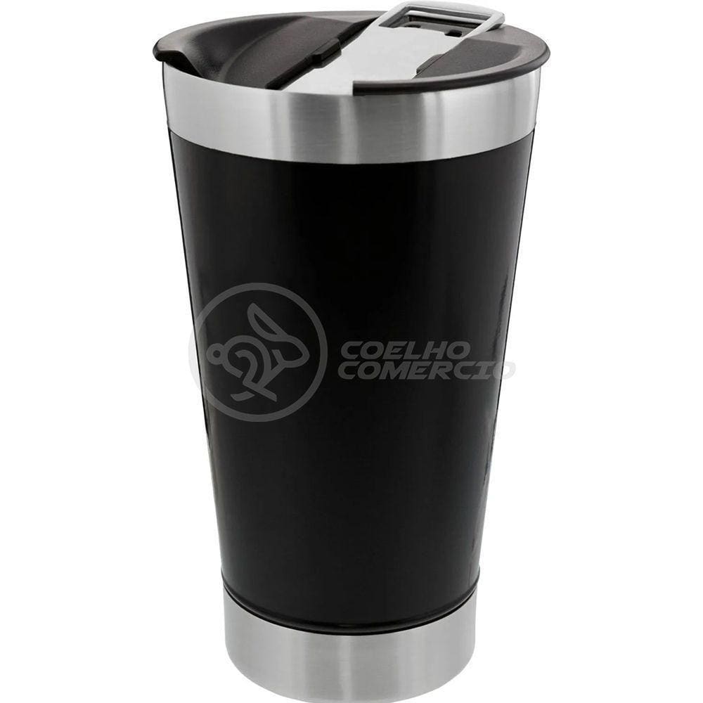 Copo Térmico C/ Tampa E Abridor 473Ml Inox - Preto